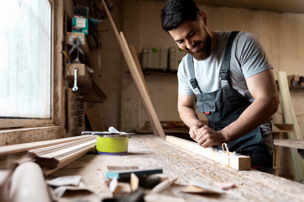 Carpenter in workshop